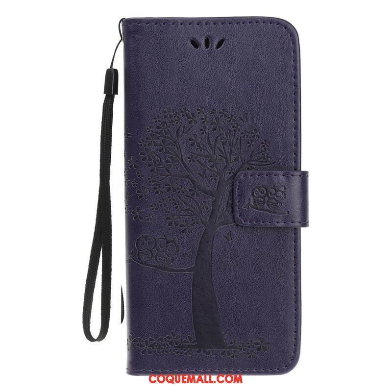 Housse iPhone 13 Mini Arbre et Hiboux à Lanière