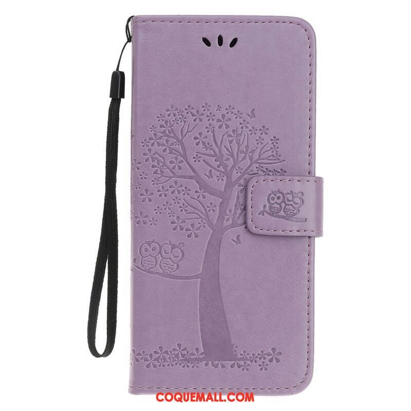 Housse iPhone 13 Mini Arbre et Hiboux à Lanière