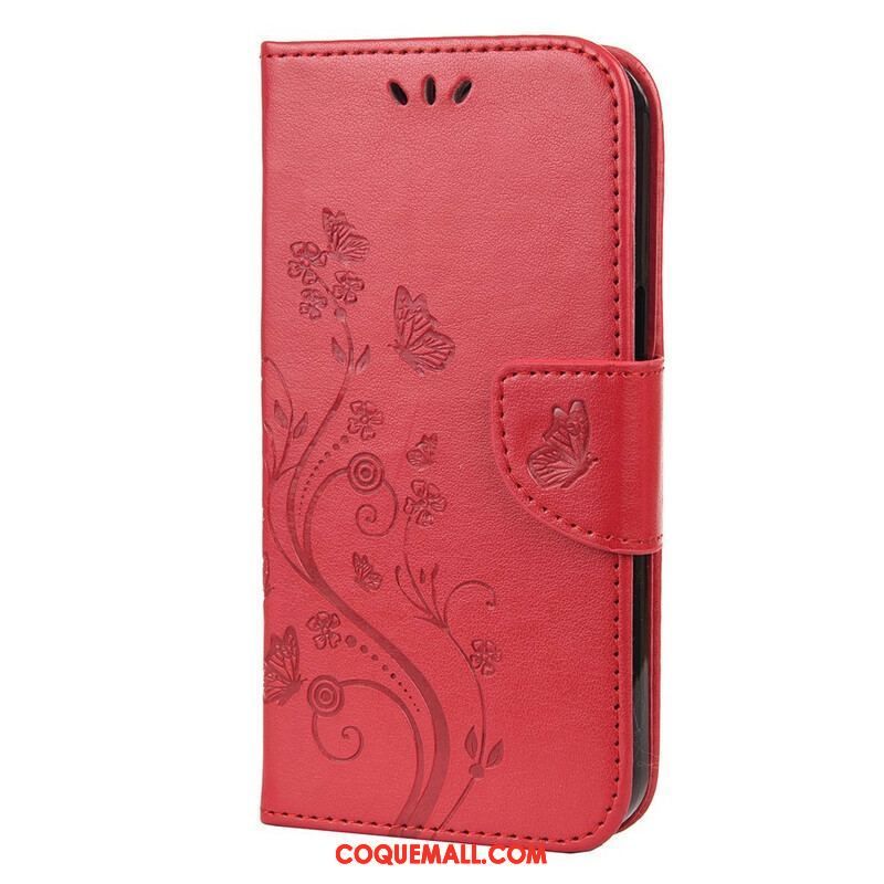 Housse iPhone 13 Mini Florale à Lanière