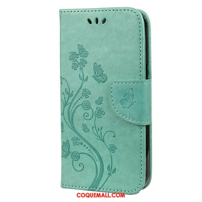 Housse iPhone 13 Mini Florale à Lanière