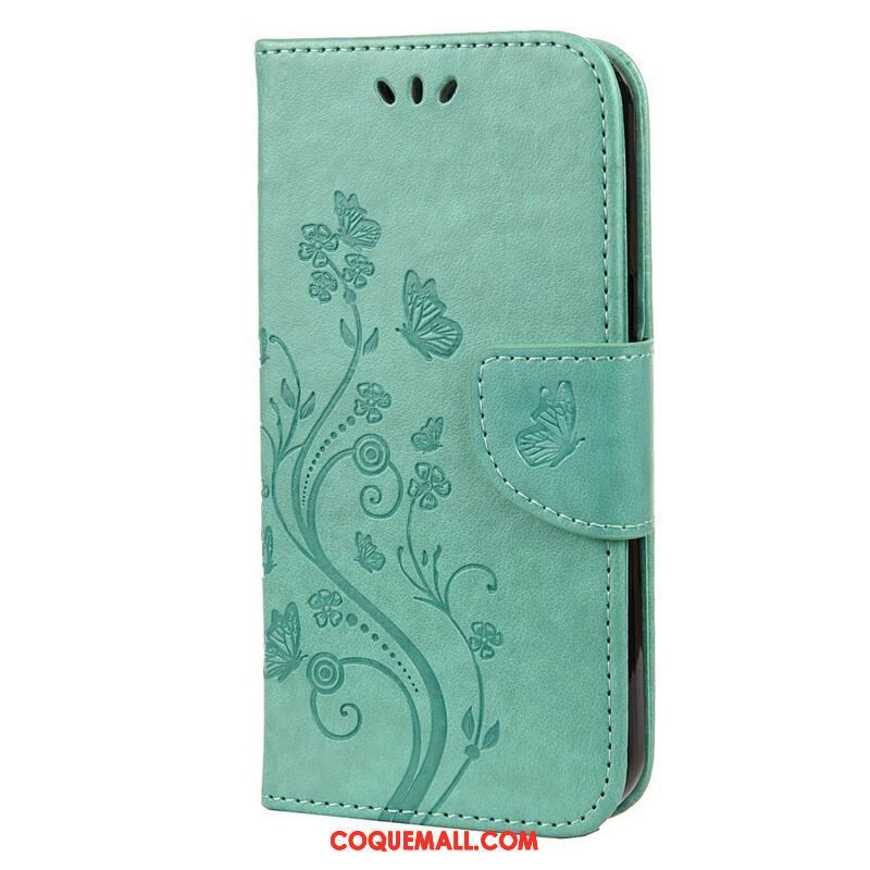 Housse iPhone 13 Mini Florale à Lanière