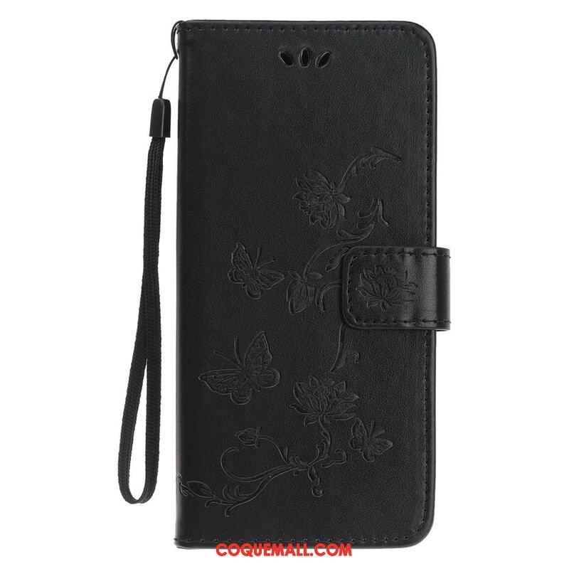 Housse iPhone 13 Mini Papillons et Fleurs à Lanière