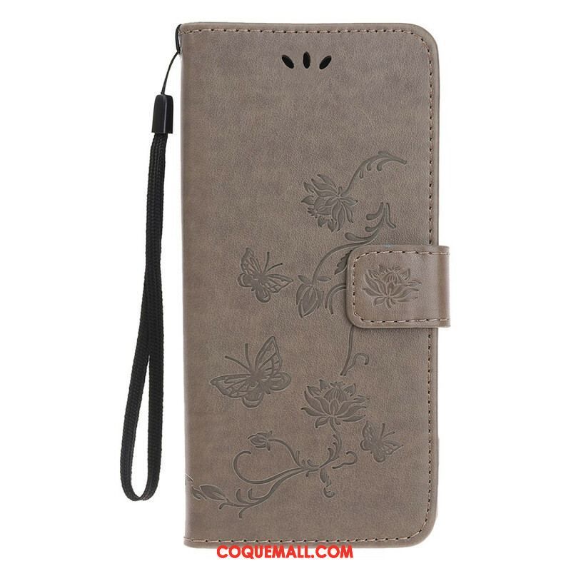 Housse iPhone 13 Mini Papillons et Fleurs à Lanière