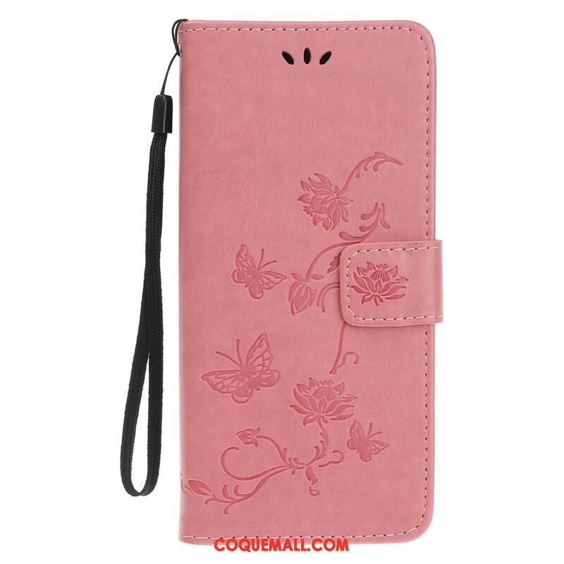 Housse iPhone 13 Mini Papillons et Fleurs à Lanière