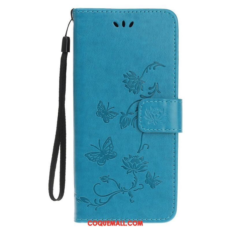 Housse iPhone 13 Mini Papillons et Fleurs à Lanière