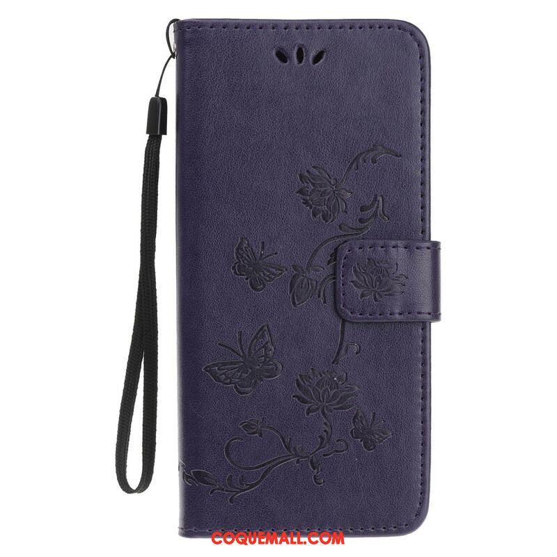 Housse iPhone 13 Mini Papillons et Fleurs à Lanière