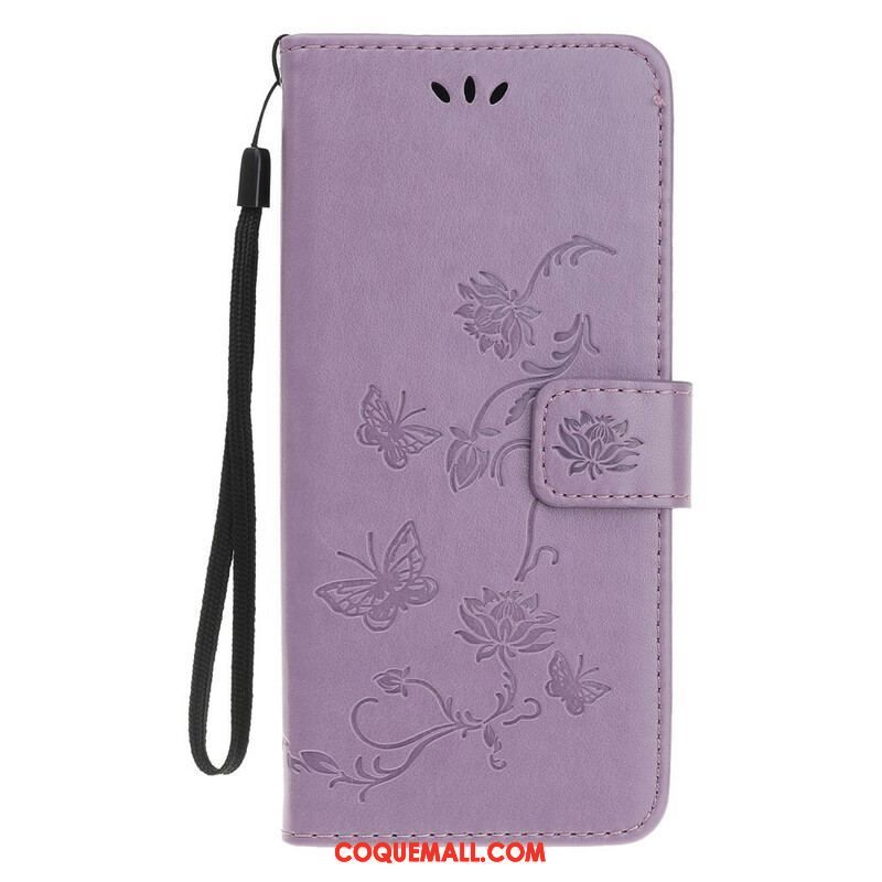 Housse iPhone 13 Mini Papillons et Fleurs à Lanière