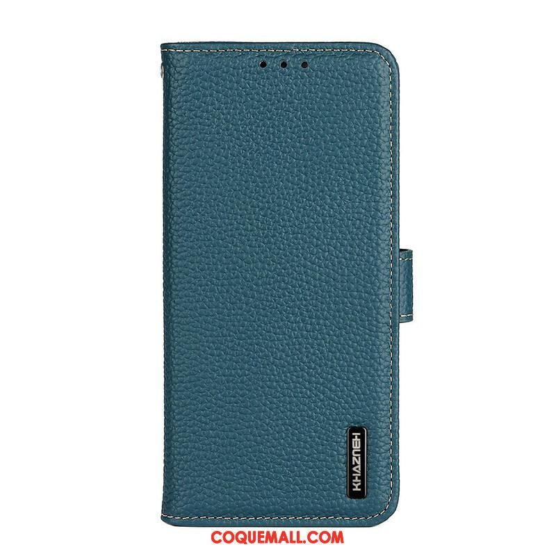 Housse iPhone 13 Mini Véritable Cuir Litchi KHAZNEH