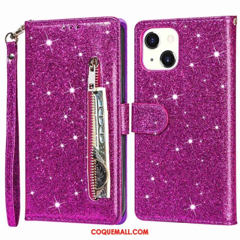 Housse iPhone 14 Plus Porte-Monnaie Paillettes