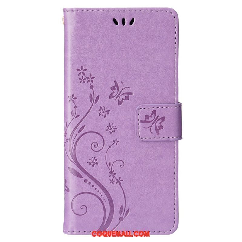 Housse iPhone 15 Fleurs avec Lanière