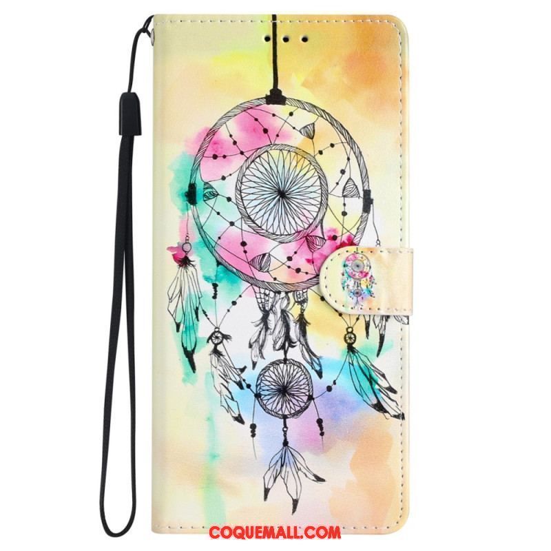 Housse iPhone 15 Plus Attrape Rêves Aquarelle à Lanière