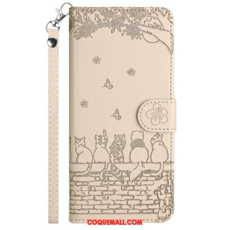 Housse iPhone 15 Plus Chat Floral à Lanière