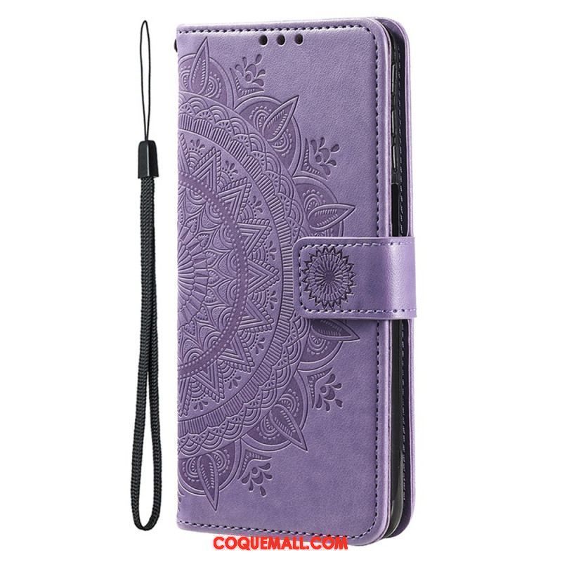 Housse iPhone 15 Plus Mandala Soleil avec Lanière