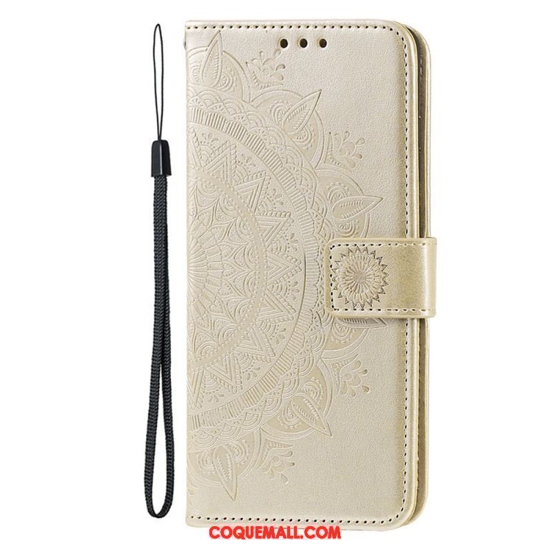 Housse iPhone 15 Plus Mandala Soleil avec Lanière