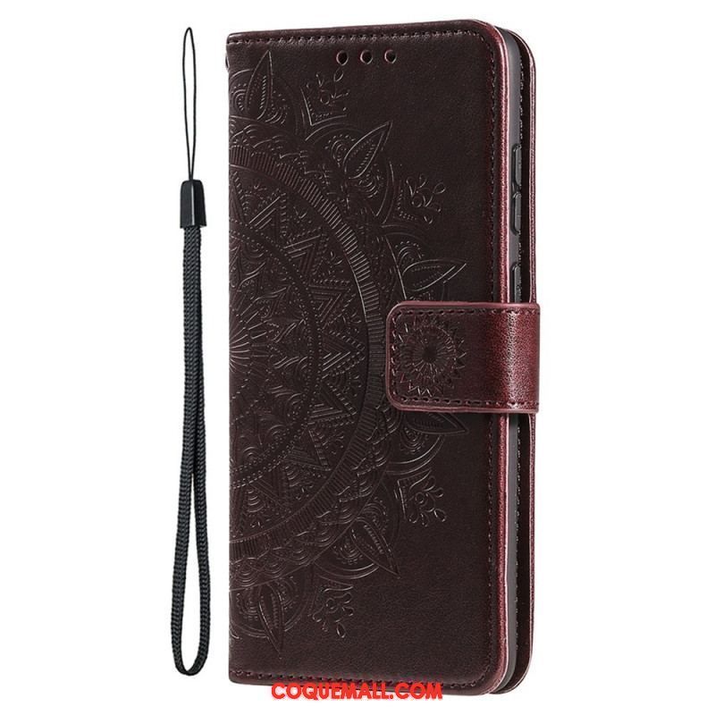 Housse iPhone 15 Plus Mandala Soleil avec Lanière