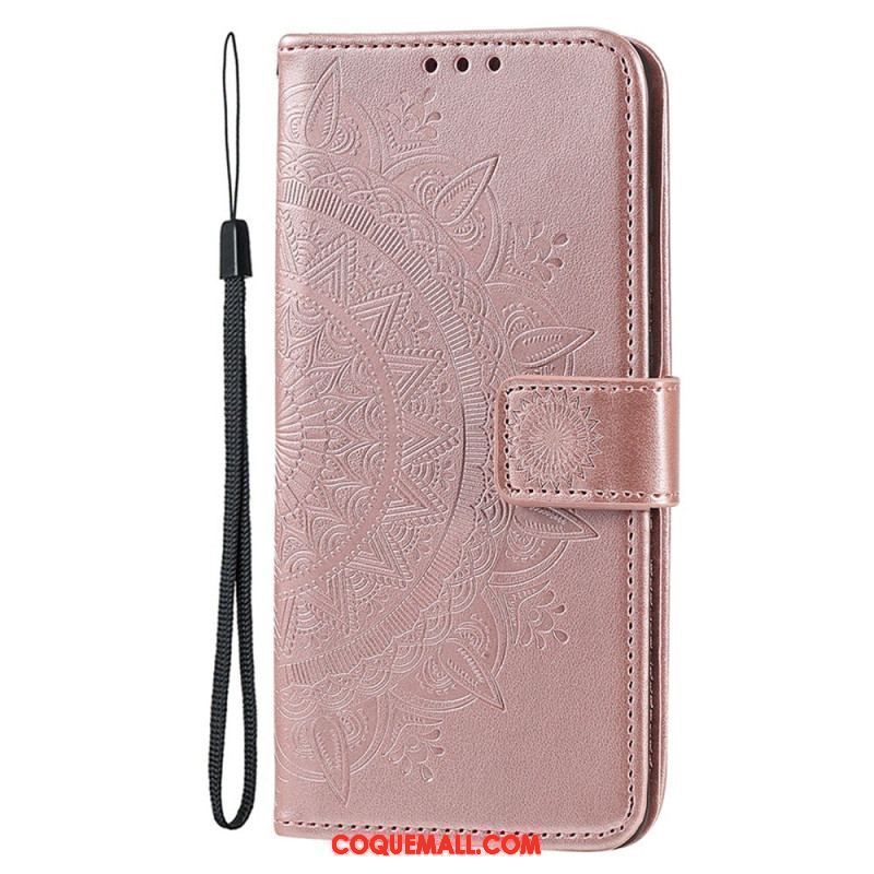 Housse iPhone 15 Plus Mandala Soleil avec Lanière