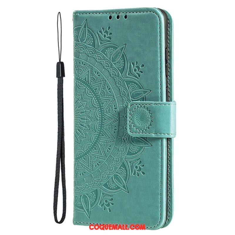 Housse iPhone 15 Plus Mandala Soleil avec Lanière