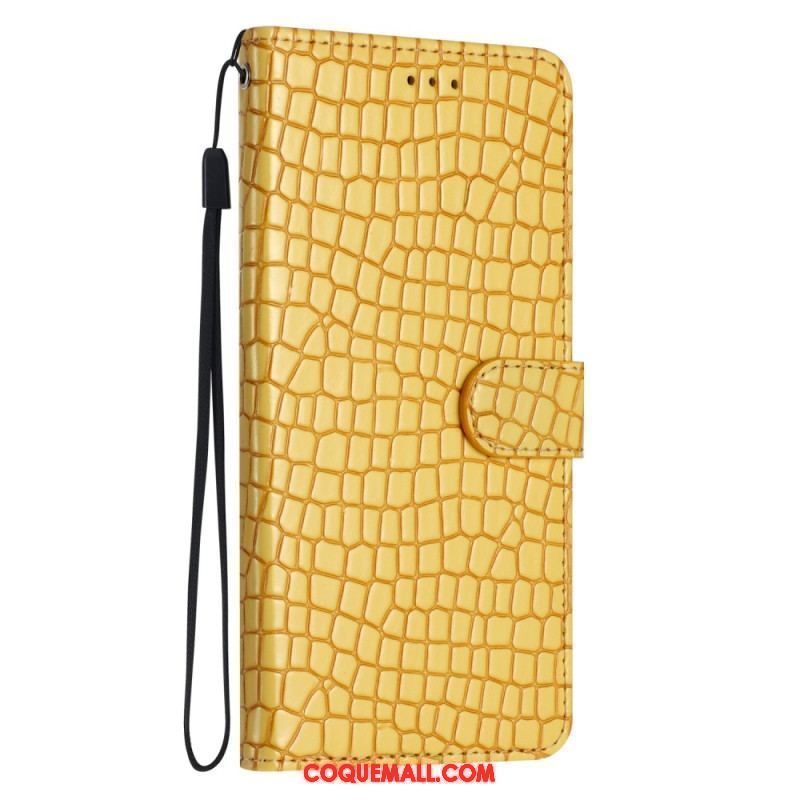 Housse iPhone 15 Plus Style Crocodile avec Lanière