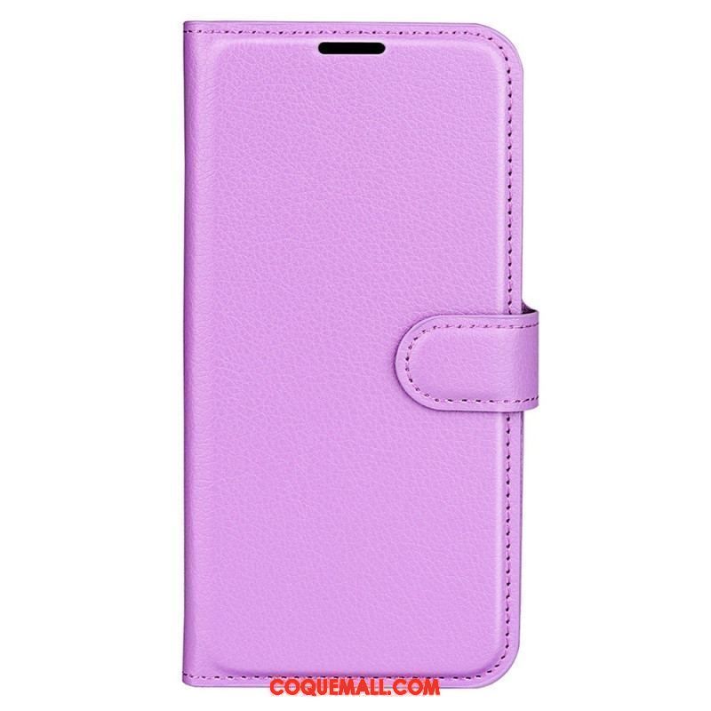 Housse iPhone 15 Simili Cuir Litchi Classique