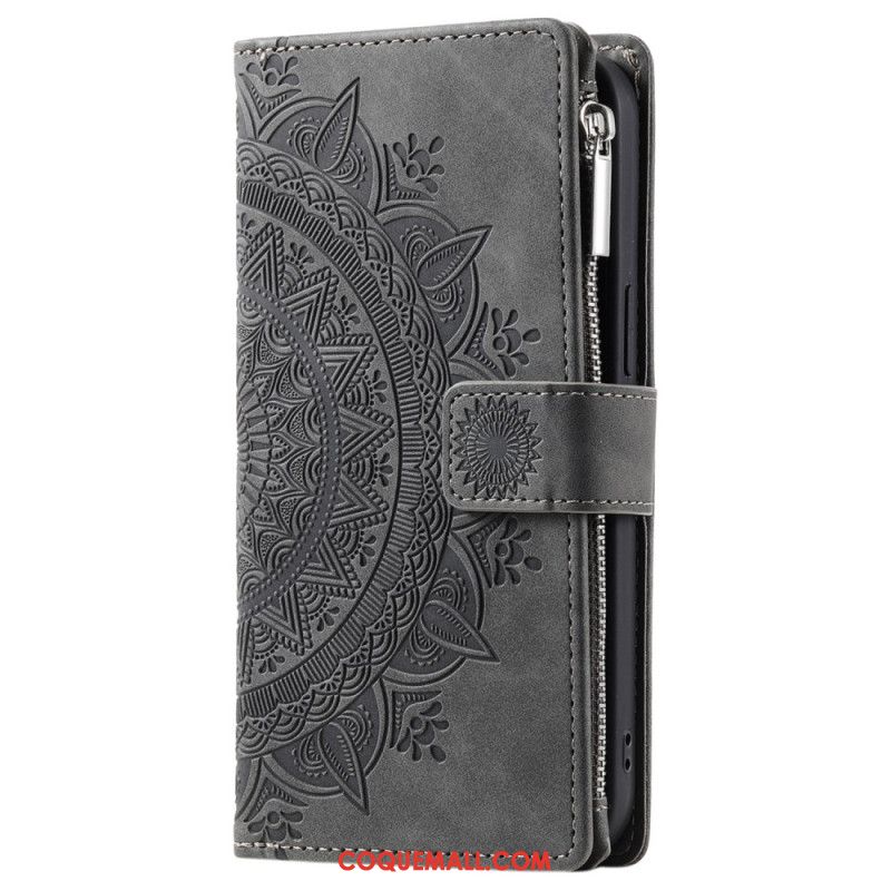 Housse iPhone 16 Pro Portefeuille Effet Daim Mandala