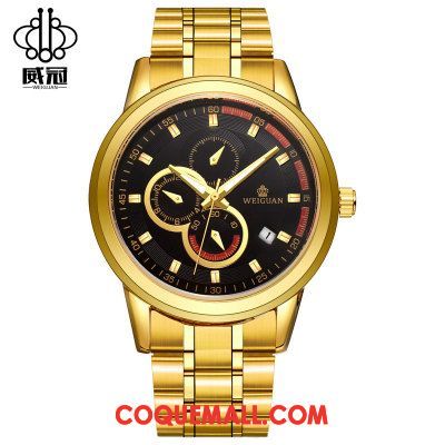 Montre Homme Automatique Diamant Jaune, Montre Étanche Creux Gold