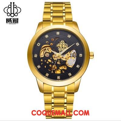 Montre Homme Automatique Diamant Jaune, Montre Étanche Creux Gold