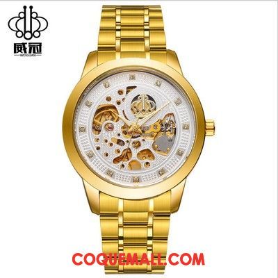 Montre Homme Automatique Diamant Jaune, Montre Étanche Creux Gold