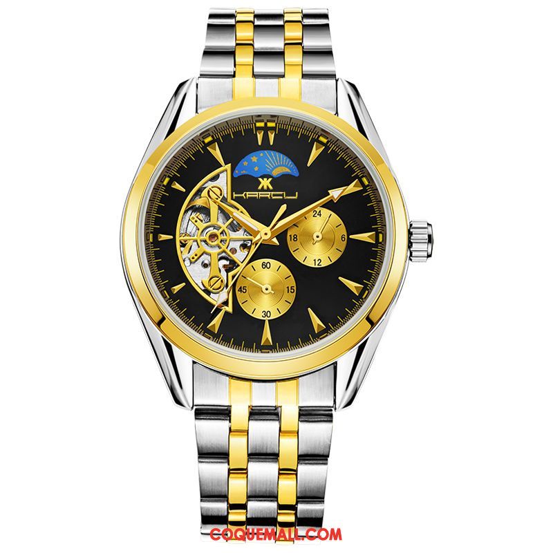 Montre Homme Creux Entreprise Étanche, Montre Montre À Bracelet Noir Gold