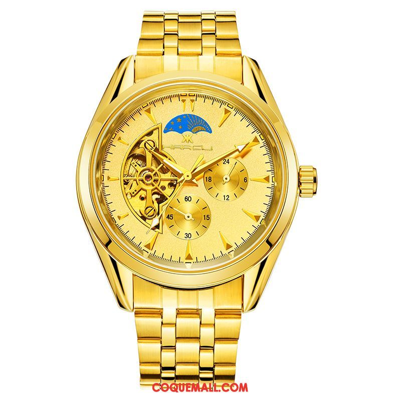 Montre Homme Creux Entreprise Étanche, Montre Montre À Bracelet Noir Gold