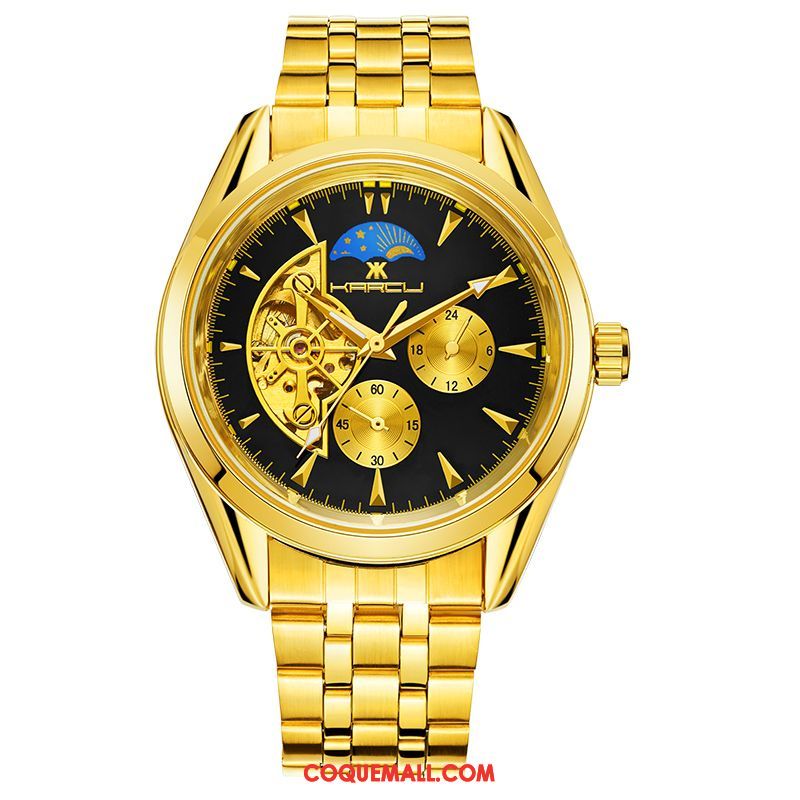 Montre Homme Creux Entreprise Étanche, Montre Montre À Bracelet Noir Gold