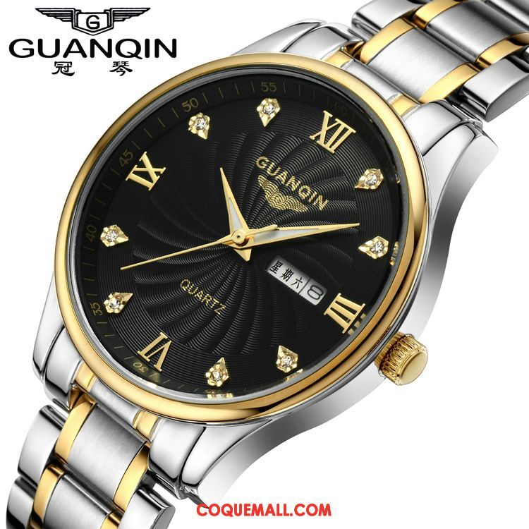 Montre Homme Cuir Véritable Ceinture Entreprise, Montre Étanche Authentique Gold
