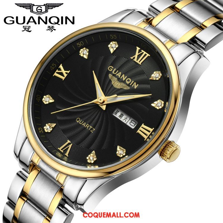 Montre Homme Cuir Véritable Ceinture Entreprise, Montre Étanche Authentique Gold