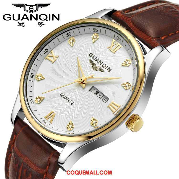 Montre Homme Cuir Véritable Ceinture Entreprise, Montre Étanche Authentique Gold