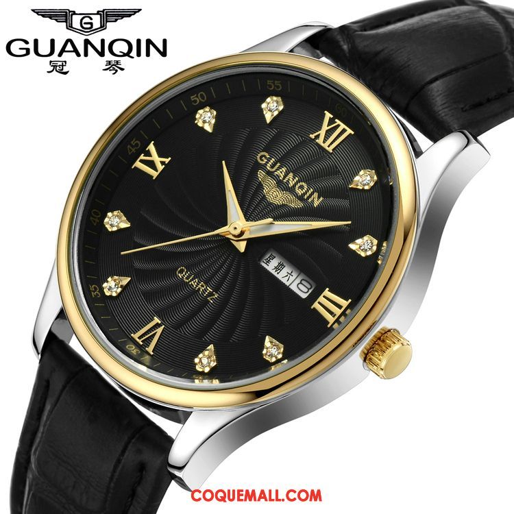 Montre Homme Cuir Véritable Ceinture Entreprise, Montre Étanche Authentique Gold