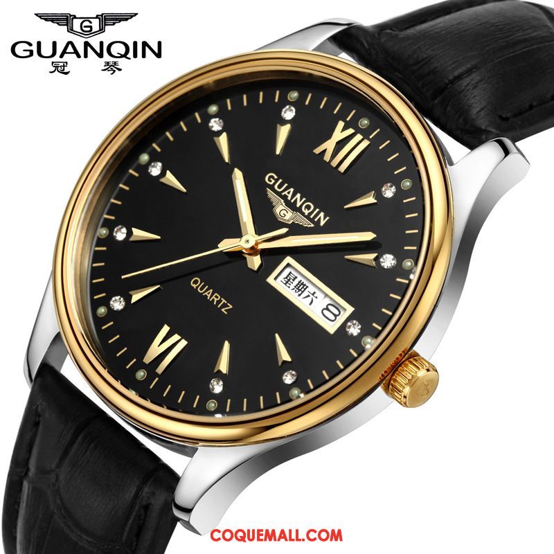 Montre Homme Cuir Véritable Ceinture Entreprise, Montre Étanche Authentique Gold