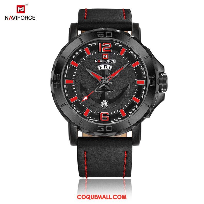 Montre Homme Montre À Bracelet Tendance Sport, Montre Cuir Véritable Rouge