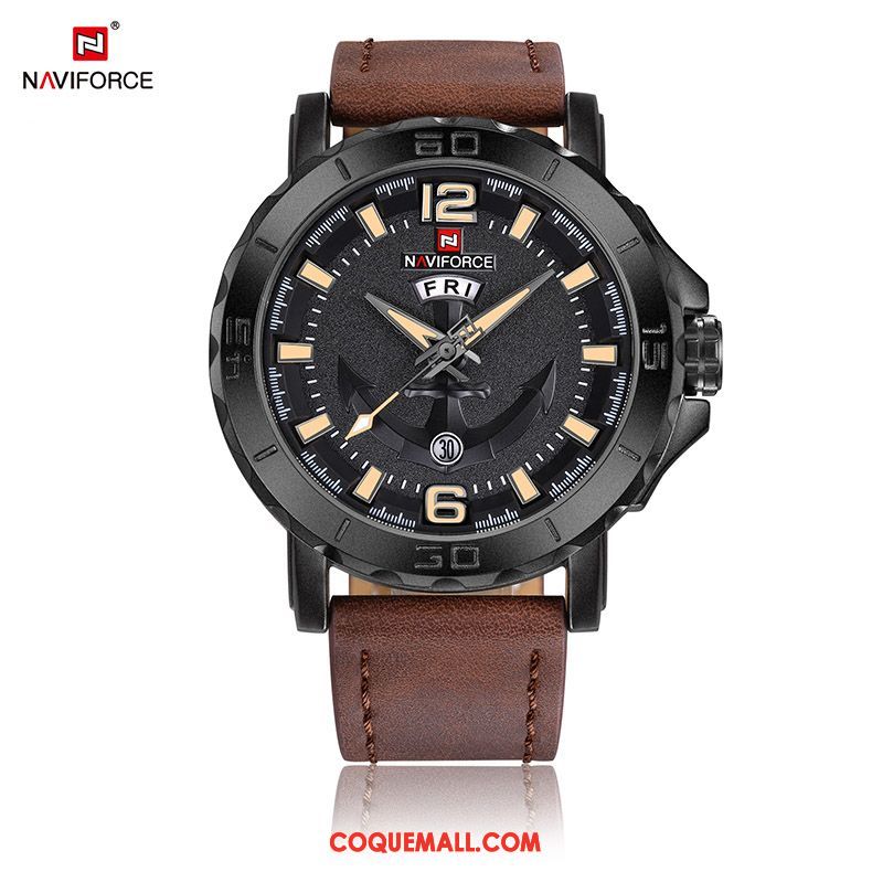 Montre Homme Montre À Bracelet Tendance Sport, Montre Cuir Véritable Rouge