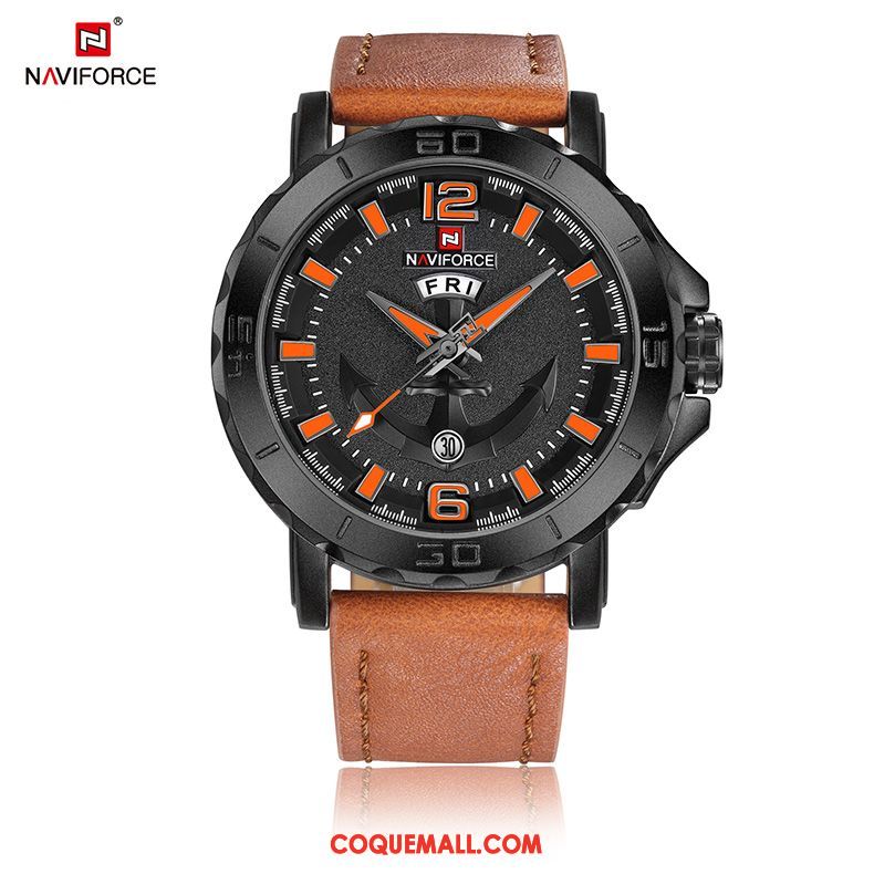 Montre Homme Montre À Bracelet Tendance Sport, Montre Cuir Véritable Rouge