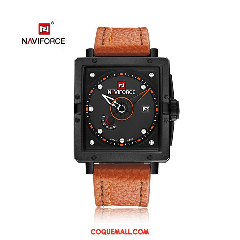 Montre Homme Noir Calendrier Ceinture, Montre Rouge Loisir