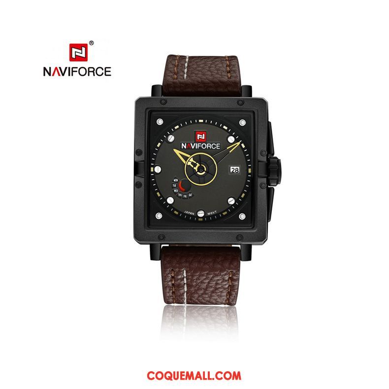 Montre Homme Noir Calendrier Ceinture, Montre Rouge Loisir