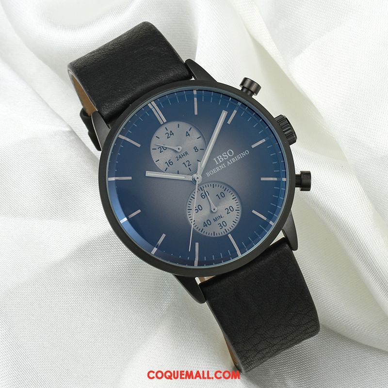 Montre Homme Noir Cuir Véritable Gros, Montre Étanche Montre À Bracelet