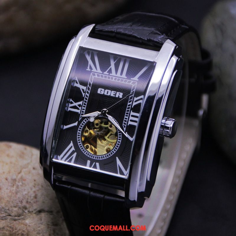 Montre Homme Sided Creux Entreprise, Montre Cuir Véritable Automatique