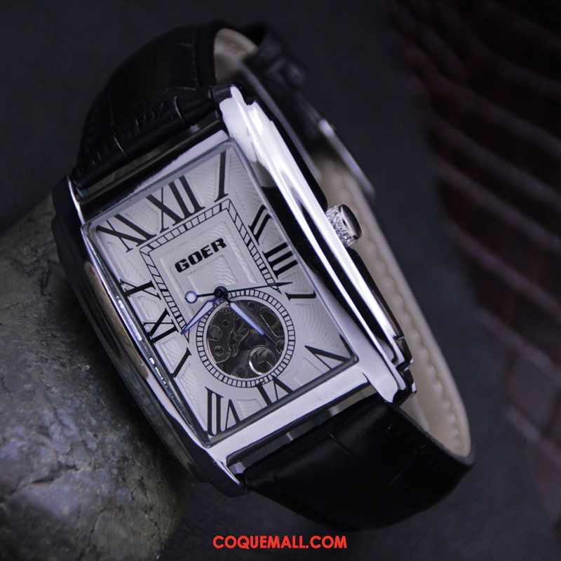 Montre Homme Sided Creux Entreprise, Montre Cuir Véritable Automatique