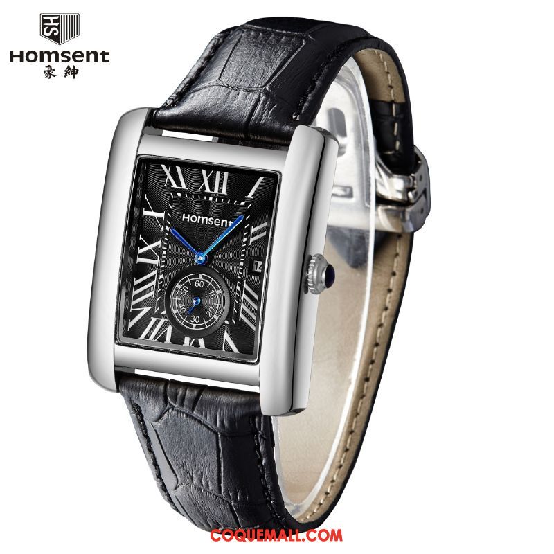 Montre Homme Tendance Montre À Bracelet Étudiant, Montre Noir Carré