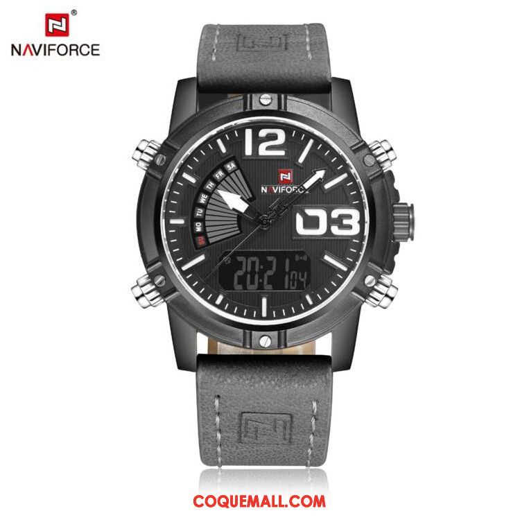 Montre Homme Tendance Noir Étanche, Montre Cuir Véritable Montre À Bracelet