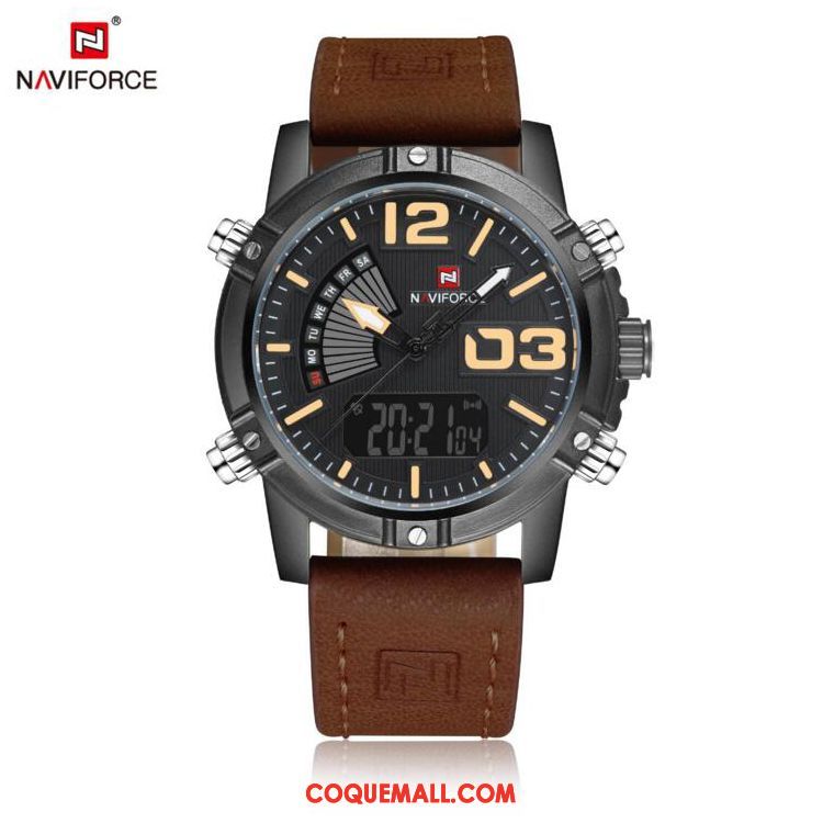 Montre Homme Tendance Noir Étanche, Montre Cuir Véritable Montre À Bracelet