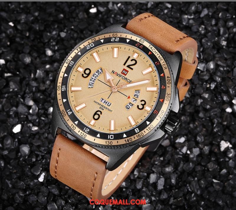 Montre Homme Étanche Noir Mode, Montre Tendance Calendrier Gold