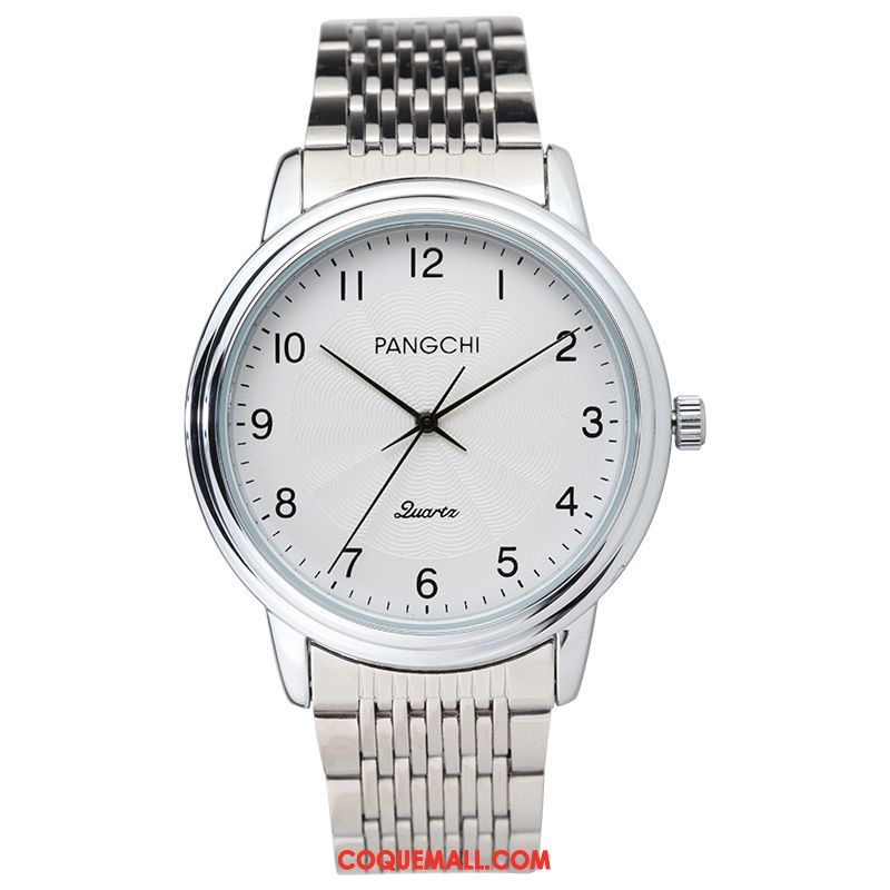 Montre Homme Étudiant Blanc Argenté, Montre Étanche Tendance