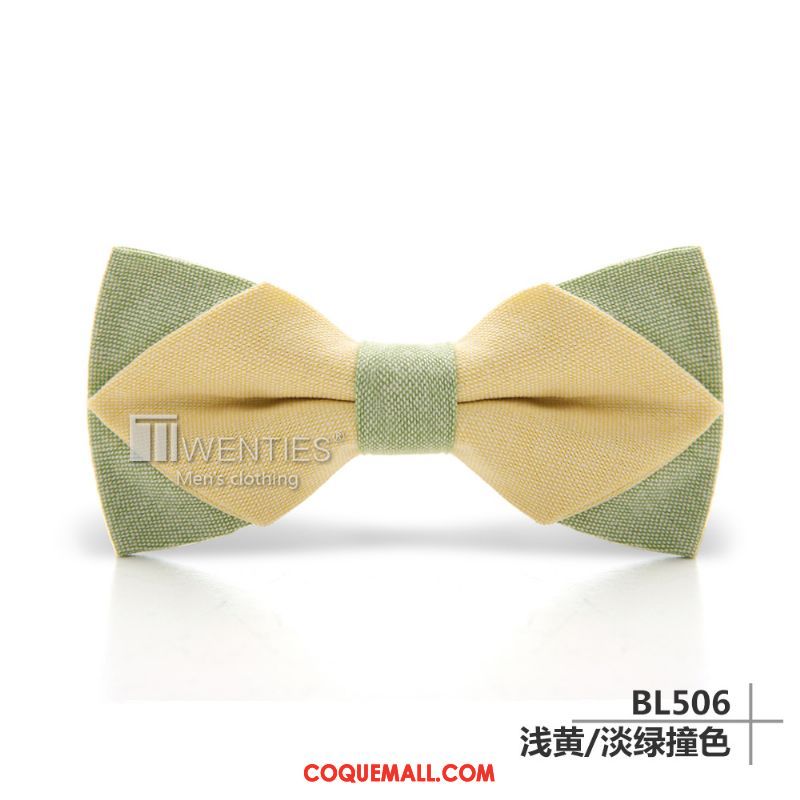 Nœud Papillon Homme Coton Vert Tissu, Nœud Papillon Rural Jaune Hell