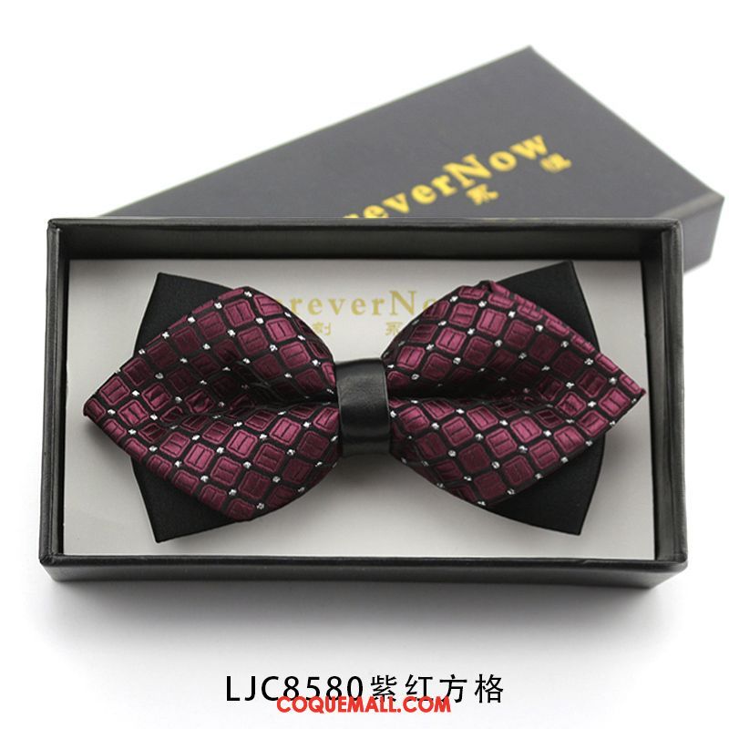 Nœud Papillon Homme Marier Vin Rouge Violet, Nœud Papillon Plaid Mode